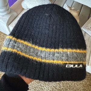 Black and Gray Kids/Young Boys Beanie with Yellow Stripes
